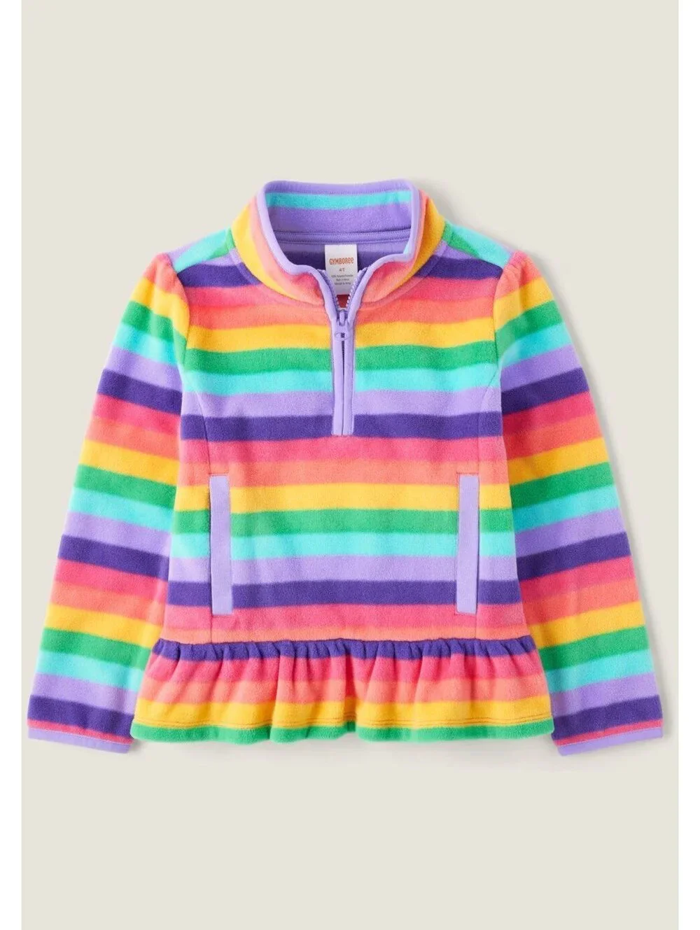 Gymboree Girls Rainbow Stripe Peplum Fleece 1/2 Zip Pullover Jacket /Top (3T)
